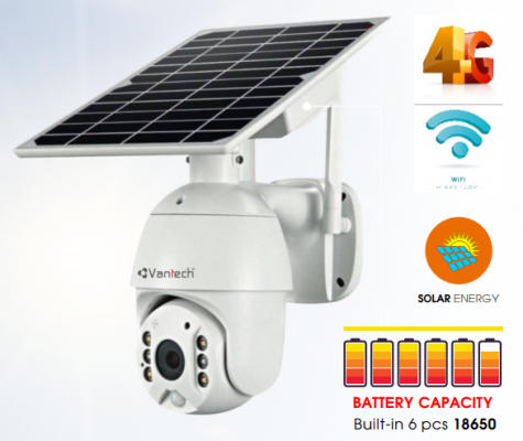 Camera năng lượng mặt trời Vantech VP-2506-4G wifi ( 2MP, kết nối mạng internet bằng SIM 4G, tích hợp cảm biến PIR, đàm thoại 2 chiều)