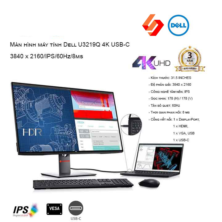 Màn hình Dell U3219Q 4K USB-C (3840 x 2160/IPS/60Hz/8ms)