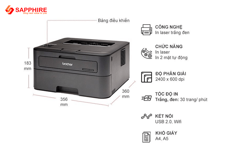 máy in laser trắng đen Brother HL-L2366DW