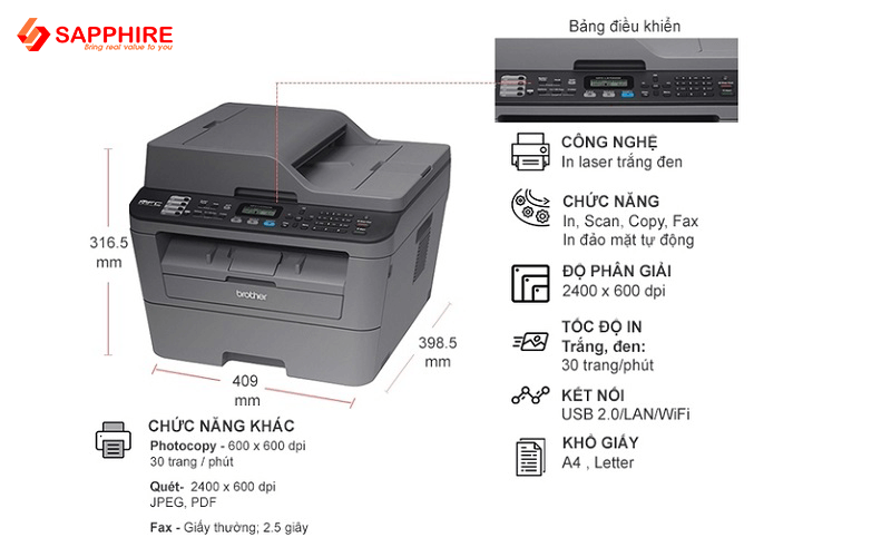 máy in laser trắng đen Brother MFC-L2701DW